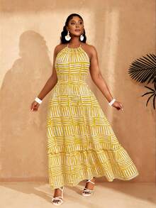 Lunelith SHEIN Lunessa Vacation Casual Full Print Backless Halter Dress - Multicolor - View 5