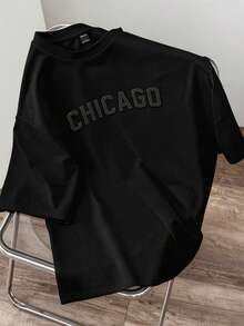 Manfinity Joysei Áo phông nam thường ngày cỡ lớn, thiết kế chữ nổi màu trơn đơn giản - màu đen - Xem 1