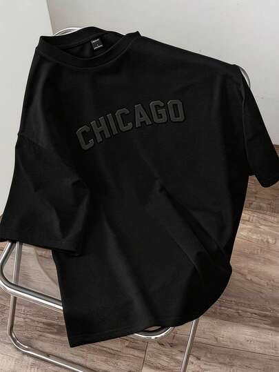 Manfinity Joysei 大码休闲男士 T 恤，简约纯色字母压花设计