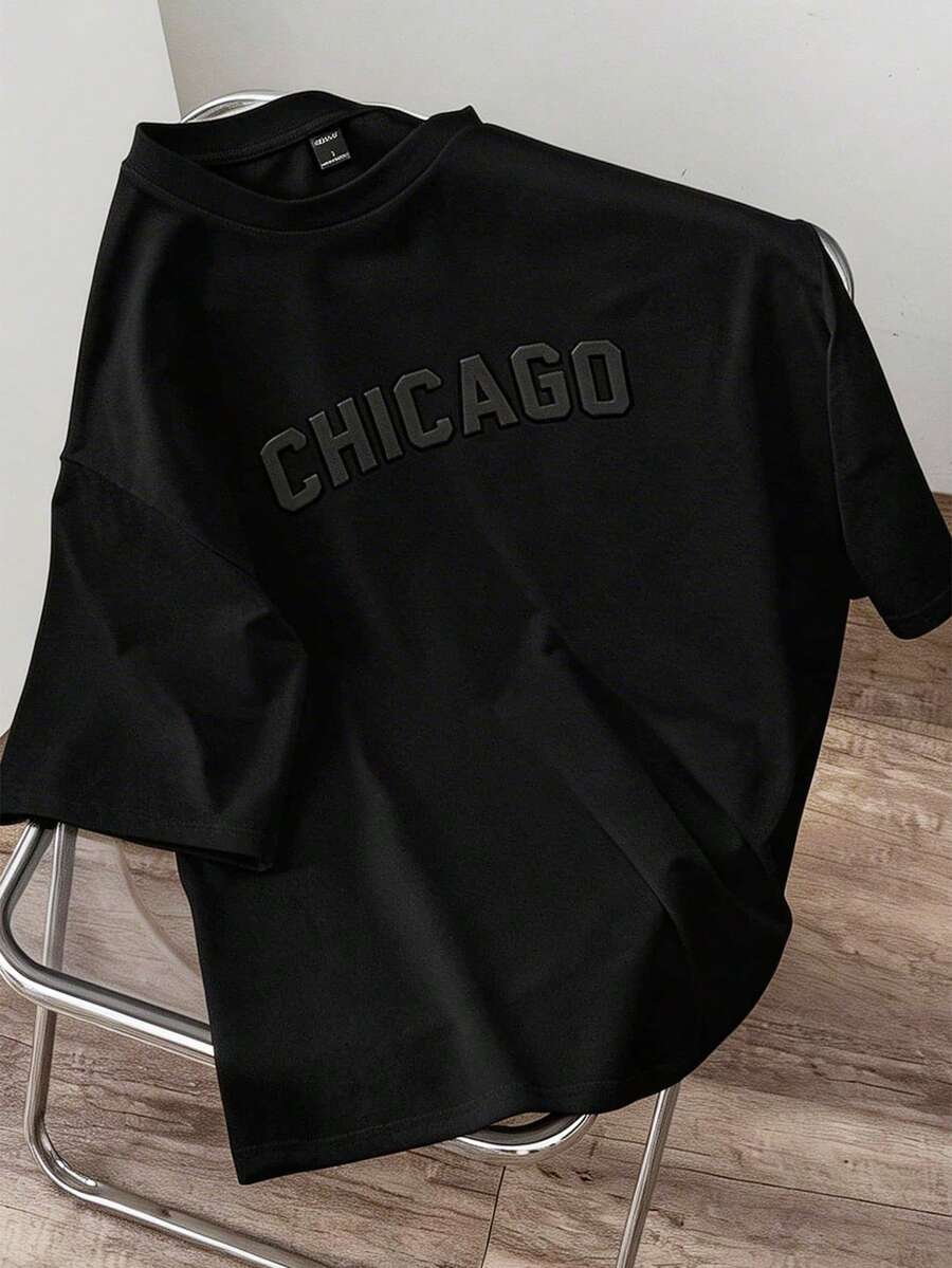 Manfinity Joysei Áo phông nam thường ngày cỡ lớn, thiết kế chữ nổi màu trơn đơn giản - màu đen - Xem 1