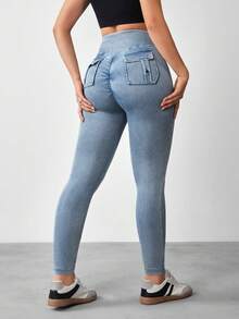 Flexra Quần jegging denim dài đến khuỷu tay (7/8) dành cho nữ, màu đào, ôm sát tôn dáng. - Màu xanh lam - Xem 7