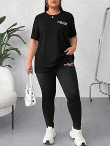 SHEIN EZwear Black Plus Size 2 Pieces Set - Black - View 1