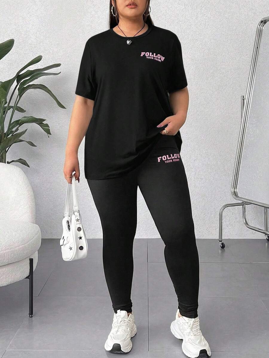 SHEIN EZwear Black Plus Size 2 Pieces Set - Black - View 1