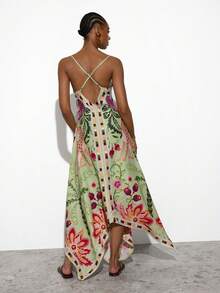 Maija 女士度假丝巾设计不对称下摆吊带连衣裙 - 彩色 - 查看 1