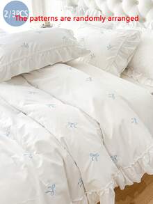 Cirelle 2/3 Pcs Polyester Bedding Set With Bow Embroidery & Ruffle Trim – Modern All-Season Duvet Cover + 1/2 Pillowcases (No Comforter), Wrinkle-Resistant & Soft Home Decor - White - View 15