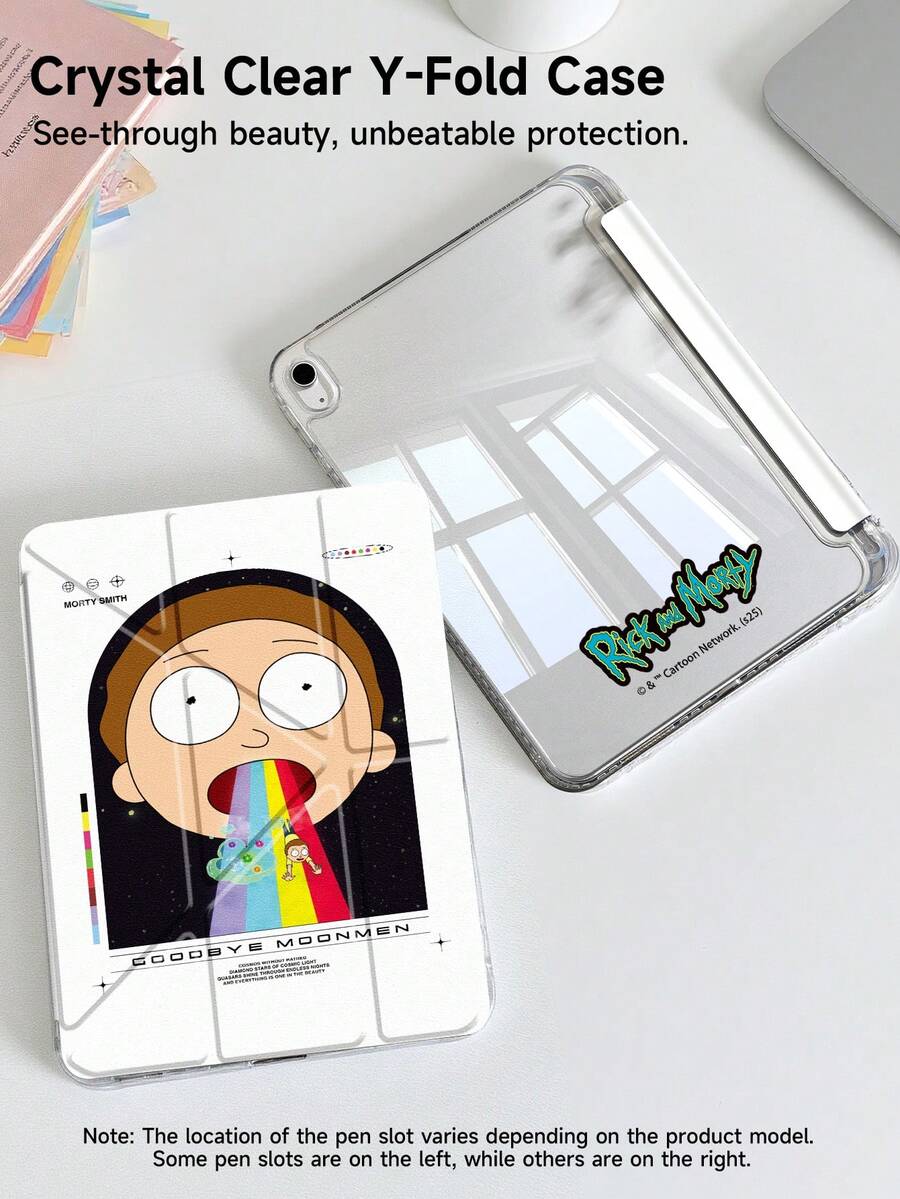 Rick and Morty X SHEIN 彩虹女孩平板电脑保护套，兼容 iPad (A16) 11 英寸第 11 代（2025 年款）/ iPad 第 10 代、iPad Pro 2020 11 英寸、iPad 7/8/9 代、Galaxy Tab S6 Lite 10.4 英寸，高端质感，支持 3+Y 折叠，具备自动唤醒/睡眠功能和内置笔槽，防震保护。 - 彩色 - 查看 1