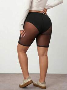 Enliva Plus Sheer Mesh Biker Shorts Without Panty, For Apple And Rounded Body Shape - Black - View 2