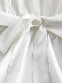 Lyxana Women's Solid Color V-Neck Cap Sleeve Elegant Blouse - White - View 6