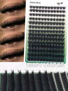Bộ 168 sợi mi giả dạng chùm 3D, độ cong 10-16mm, mi nối 150D, mi giả dày dặn, chất liệu giả lông chồn, dụng cụ trang điểm làm đẹp có thể tái sử dụng. - DD - Xem 5
