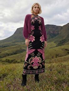 CAJUNI 女士印花优雅时尚露背连衣裙 - 彩色 - 查看 7