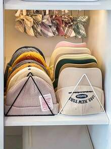 1 PC Saving Metal Adjustable Vertical Horizontal Desktop Closet Hat Organizer Rack Stand Stackable Removable Durable Versatile Storage Display For Home Office Entryway Gift For Women Men Season Organizer Storage - Multicolor - View 5