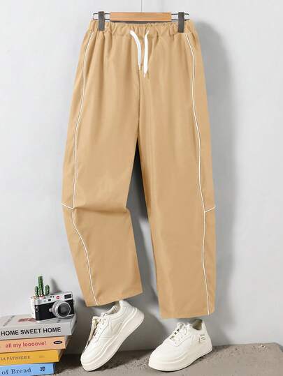 SHEIN Mirajuku Casual Drawstring Black Loose Straight Leg Cargo Pants, Suitable For Teenagers And Summer Streetwear