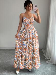 Vestido de verano elegante y estilizado con estampado y cuello halter para vacaciones de la mujer - Multicolor 2 - Ver 3