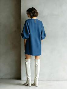 Balvessa 蓝色新款春夏圆领简约舒适宽松连衣裙 - 藍色 - 查看 2