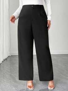 SHEIN Tall CURVE 大码女士优雅职业套装裤 - 黑色 - 查看 3