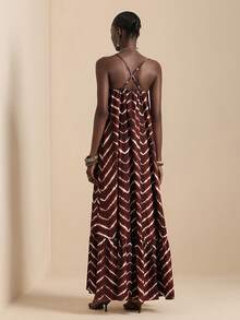 Vesra Women's Geometric Print Sleeveless Dress, Suitable For Summer Vacation - Rust Brown - View 2