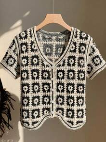 SHEIN EZwear Áo khoác cardigan nữ tay ngắn ren móc nhẹ, kiểu dáng thường ngày. - Nhiều màu - Xem 5