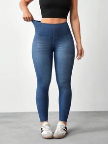 SHEIN Unity 女士高腰休闲百搭日常牛仔裤 - 深色水洗藍 - 查看 4
