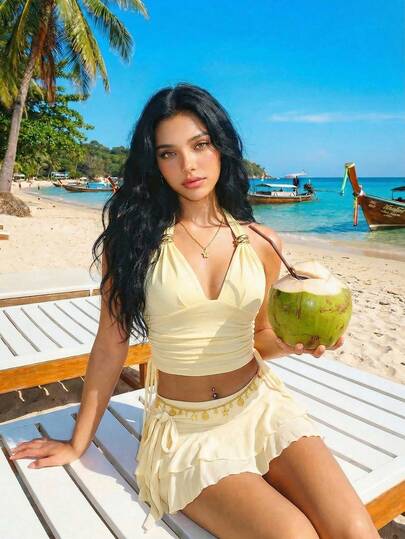 Sweetina 女士纯色褶皱露背性感吊带背心