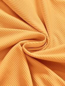 ROMWE Conjunto de pijama casual de camiseta de tirantes con encaje acanalado y pantalones cortos - Naranja - Ver 4