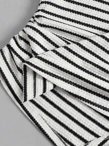 Tween Girl Striped Metallic Decor Casual Versatile Daily Wear T-Shirt - Black and White - View 4