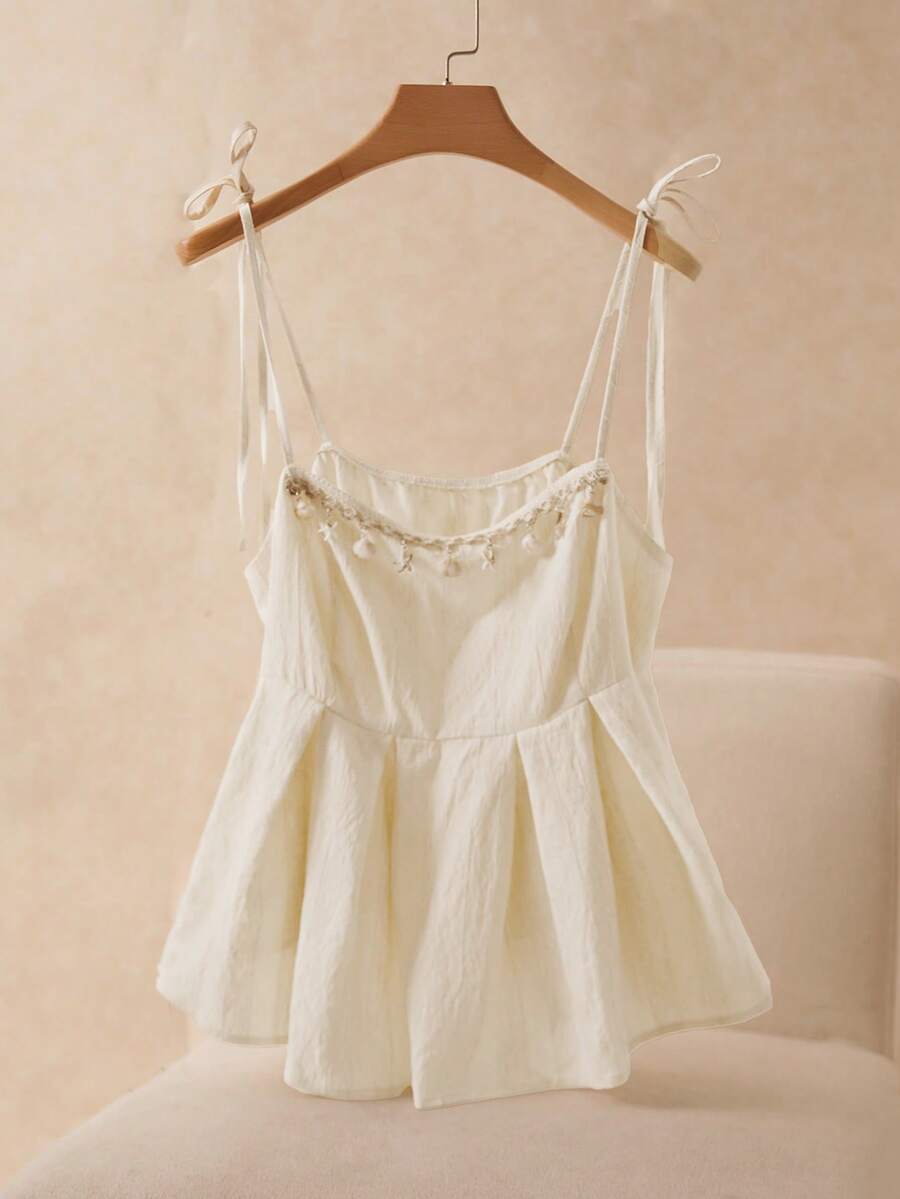 Elaquor Plus Size Casual Pendant Decor Camisole - Apricot - View 1