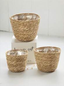 1 PC Handwoven Natural Rattan Seagrass Breathable Rustproof Woven Plant Basket Flower Pot Holder For Indoor Outdoor Garden Patio Home Decor Planter Baskets Decorative Boho Rustic - Pumpgrass model - View 9