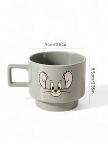 TOM & JERRY X SHEIN 1个12.7盎司/375毫升可叠放卡通图案印花马克杯，耐冷耐热，可用于微波炉和洗碗机，适用于盛装水、牛奶、果汁、咖啡。 - 灰色 - 查看 9