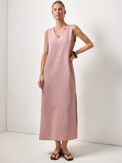 Briarwyn 女士纯色休闲宽松V领无袖长裙