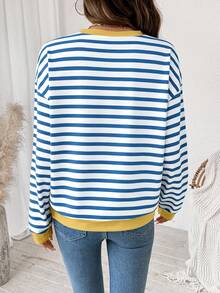 Wildy Áo sweatshirt tay dài cổ tròn dáng rộng, thanh lịch, phong cách retro, đa năng, màu vàng và xanh ấm áp, thích hợp mặc đi biển, đi nghỉ mát, trang phục mùa hè cho nữ. - Nhiều màu - Xem 2