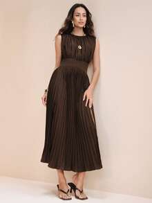 Arave Women's Solid Color Minimalist Sleeveless Dress, Casual Everyday Wear - Brown - View 6