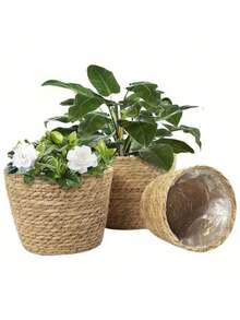 1 PC Handwoven Natural Rattan Seagrass Breathable Rustproof Woven Plant Basket Flower Pot Holder For Indoor Outdoor Garden Patio Home Decor Planter Baskets Decorative Boho Rustic - Pumpgrass model - View 7