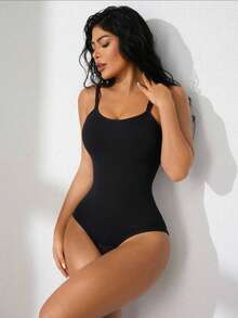 1pc Women's Seamless Comfortable Waist Cincher Bodysuit - Black - View 7