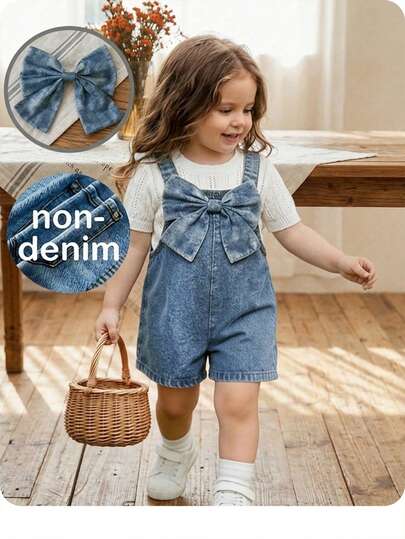 Mono de bebé niña azul con moño, versátil para el verano