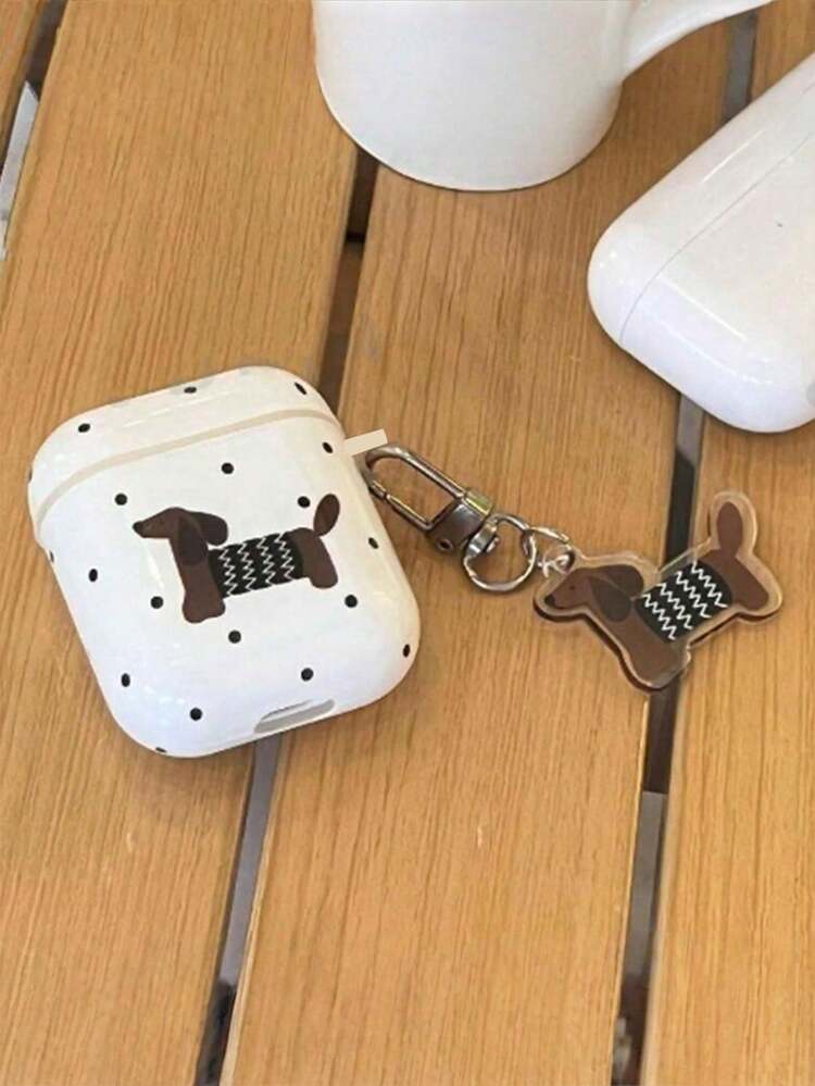 Casing Motif Polkadot Dachshund Hitam Kompatibel dengan Earphone Bluetooth Apple + Casing Pelindung Tag Dachshund Kompatibel dengan Casing Pengisi Daya Earphone Nirkabel Apple, Tahan Gores dan Tahan Jatuh. - Putih - View 4