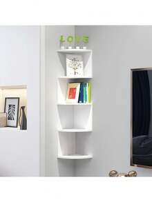 1pc Black/White 5-Tier Corner Shelf, Wall-Mounted Triangular Storage Rack, Corner Shelf, Tiered Bookshelf, Kitchen Storage, Multi-Layer Corner Rack - Multicolor - View 2