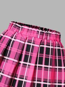 SHEIN ChillGRL Set de 2 piezas para niñas preadolescentes con camisa de diseño suelto y dulce con corbata y falda plisada con estampado a cuadros todo sobre, adecuado para uso diario, ir al trabajo, casual, vacaciones, reuniones con amigos - Rosa - Ver 7