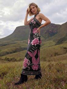 CAJUNI 女士印花优雅时尚露背连衣裙 - 彩色 - 查看 5