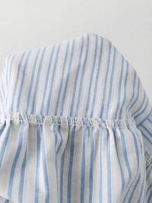 女童休闲度假蓝色条纹波点蕾丝吊带背心，柔软时尚设计，适合夏季、度假、旅行、上学、日常穿着。 - 藍色 - 查看 4