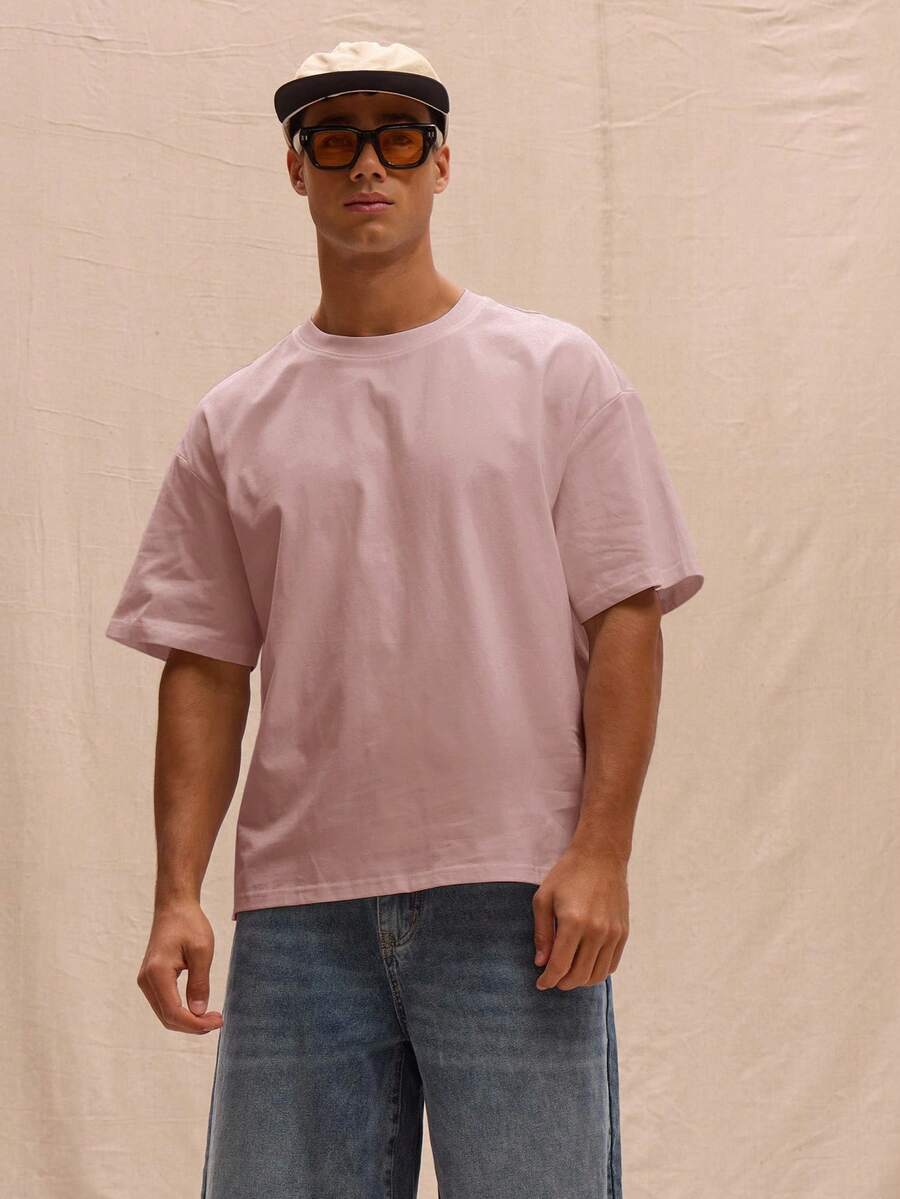 Musero 宽松版型超大T恤，春夏街头风，复活节假期必备 - 粉色 - 查看 1