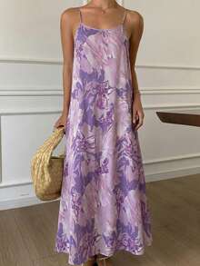 DAZY Floral Print Lightweight Long Slip Dress For Women, Vacation Style Pajama, Moo Moo Night Dress - Purple - View 2