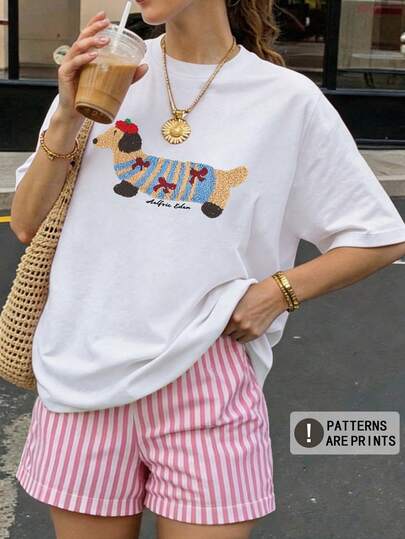 DrmWander Women's T-Shirt, Casual Street Style Graphic Short Sleeve T-Shirt, Cute Summer Top