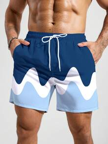 Manfinity KASUA Men's Casual Colorblock Print Beach Shorts - Blue - View 6