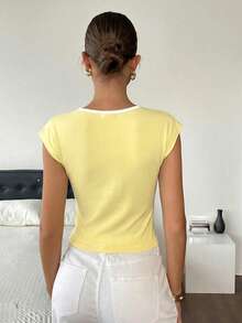Siren Gaze 女士镂空修身休闲日常穿着T恤 - 黃色 - 查看 2