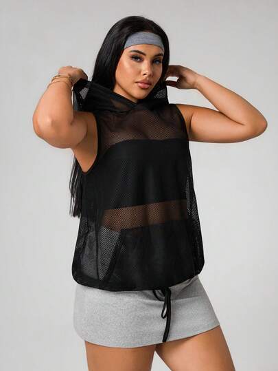 Rhythm Era Top deportivo con capucha de malla calada de talla grande