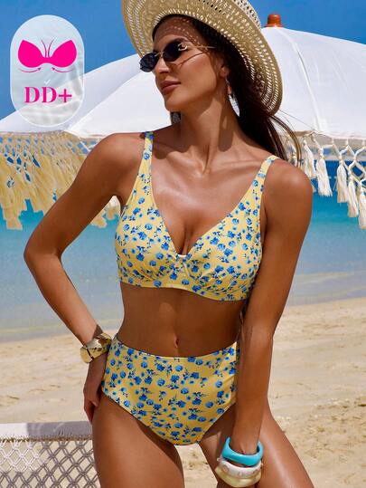 Swim DD+ Women's Sexy DD+ Push-Up Ditsy Floral Bikini Set, Spring/Summer