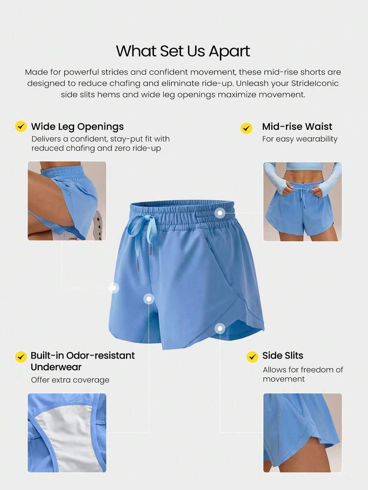 3" VitalSwift Sleek Strides Lightweight Quick-Dry Stretchy Odor Control Side-Split Hem Zipper Pocket Shorts Training Tennis Running Workout Gym Wear