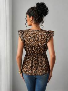 Momance Maternity V-Neck Tie Front Cap Sleeve Blouse With Leopard Print - Multicolor - View 2