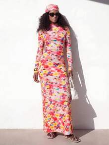 Zivah 2026春夏新品，适合情人节、婚礼季、音乐节、复活节、西部风、游牧风、波西米亚风、纳什维尔风、优雅风、通勤风、商务休闲风等场合，圆领长袖修身长裙，彩色碎花连衣裙，春夏连衣裙，派对连衣裙，性感连衣裙，浪漫连衣裙，度假连衣裙，休闲连衣裙，女士连衣裙，女士谈话连衣裙，崇拜连衣裙，女士连衣裙，惊艳连衣裙 - 彩色 - 查看 4