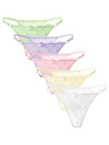 Elorette 5 chiếc/gói quần lót dây ren cạp thấp dành cho nữ, họa tiết trái tim ngẫu nhiên. - Nhiều màu - Xem 3